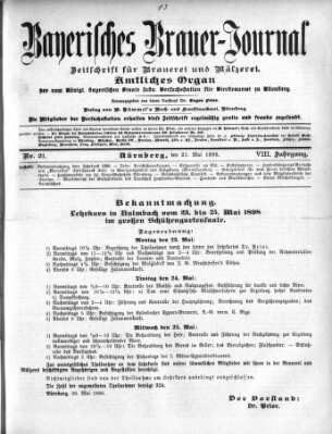 Bayerisches Brauer-Journal Samstag 21. Mai 1898