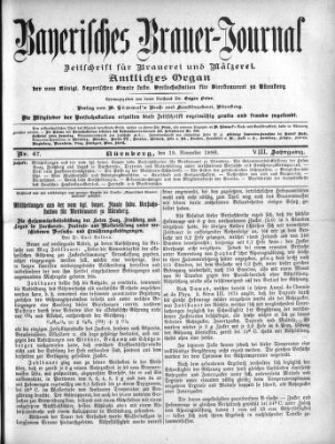 Bayerisches Brauer-Journal Samstag 19. November 1898