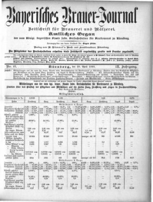 Bayerisches Brauer-Journal Samstag 29. April 1899