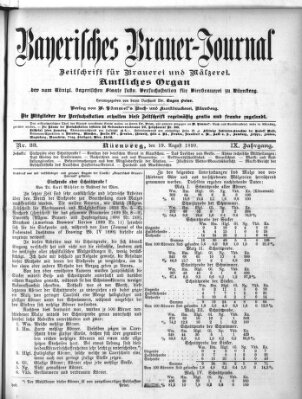 Bayerisches Brauer-Journal Samstag 19. August 1899