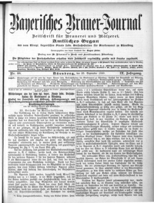 Bayerisches Brauer-Journal Samstag 23. September 1899