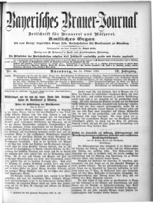 Bayerisches Brauer-Journal Samstag 14. Oktober 1899