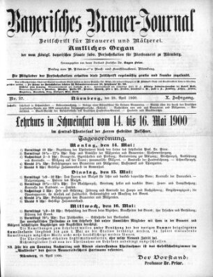 Bayerisches Brauer-Journal Samstag 28. April 1900