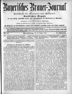 Bayerisches Brauer-Journal Samstag 18. August 1900