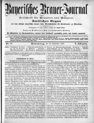 Bayerisches Brauer-Journal Samstag 15. September 1900