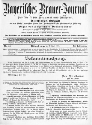 Bayerisches Brauer-Journal Samstag 1. Juni 1901