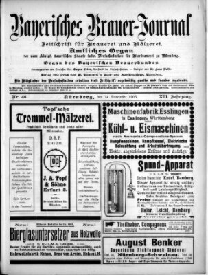 Bayerisches Brauer-Journal Samstag 14. November 1903