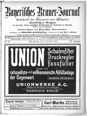 Bayerisches Brauer-Journal Montag 27. November 1905