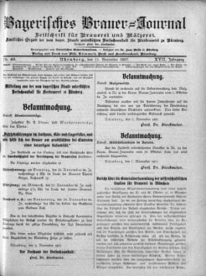 Bayerisches Brauer-Journal Montag 11. November 1907