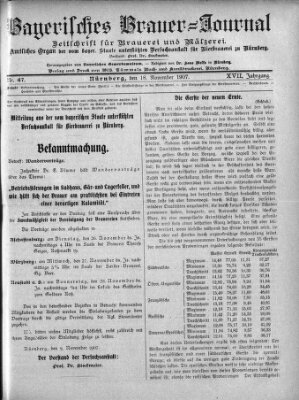 Bayerisches Brauer-Journal Montag 18. November 1907