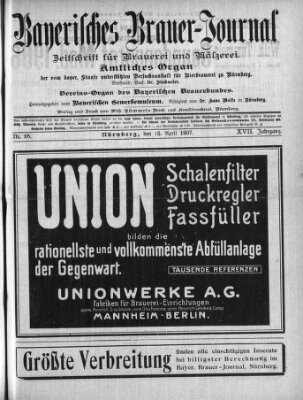 Bayerisches Brauer-Journal Montag 15. April 1907