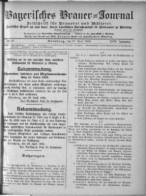 Bayerisches Brauer-Journal Montag 27. April 1908