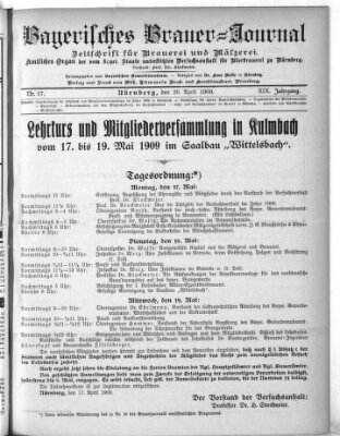 Bayerisches Brauer-Journal Montag 26. April 1909