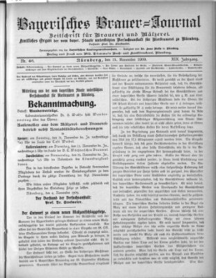 Bayerisches Brauer-Journal Montag 15. November 1909