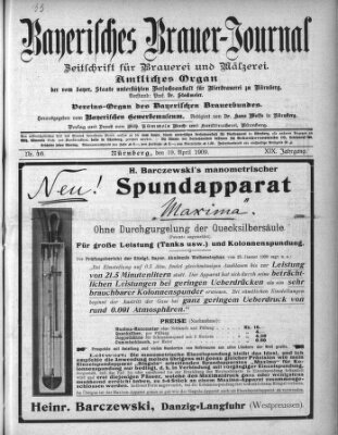 Bayerisches Brauer-Journal Montag 19. April 1909