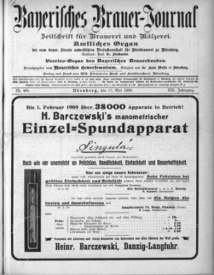 Bayerisches Brauer-Journal Montag 17. Mai 1909