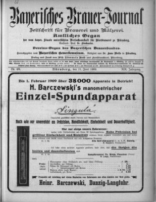 Bayerisches Brauer-Journal Montag 21. Juni 1909