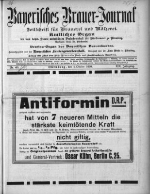 Bayerisches Brauer-Journal Montag 4. Oktober 1909