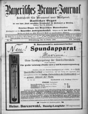 Bayerisches Brauer-Journal Montag 18. Oktober 1909