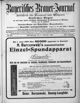 Bayerisches Brauer-Journal Montag 15. November 1909