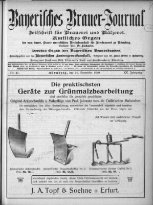 Bayerisches Brauer-Journal Montag 21. November 1910