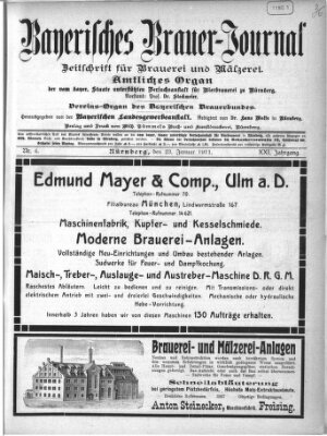 Bayerisches Brauer-Journal Montag 23. Januar 1911