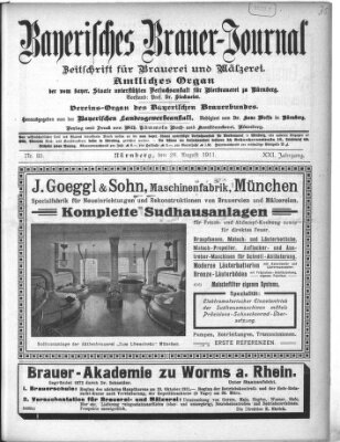 Bayerisches Brauer-Journal Montag 28. August 1911