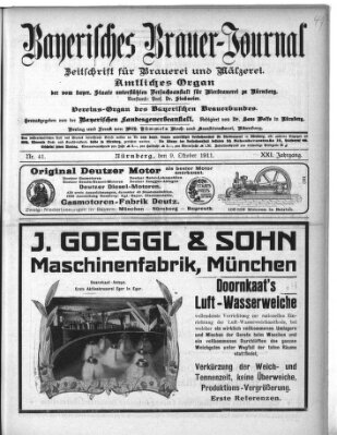 Bayerisches Brauer-Journal Montag 9. Oktober 1911