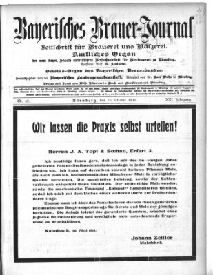 Bayerisches Brauer-Journal Montag 16. Oktober 1911