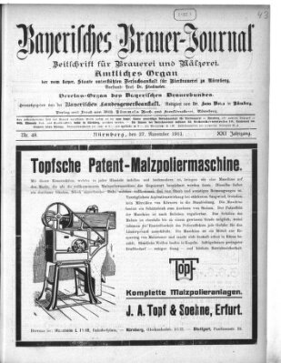 Bayerisches Brauer-Journal Montag 27. November 1911