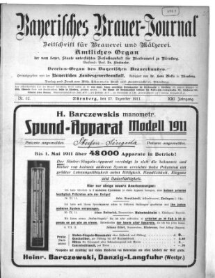 Bayerisches Brauer-Journal Mittwoch 27. Dezember 1911