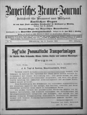 Bayerisches Brauer-Journal Montag 16. Dezember 1912