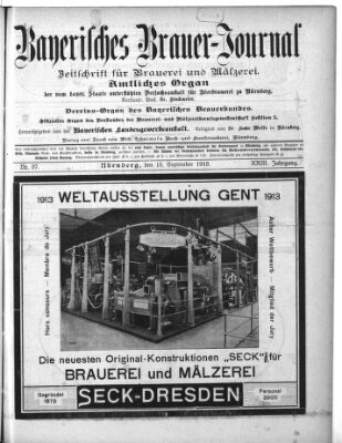 Bayerisches Brauer-Journal Montag 15. September 1913