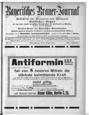 Bayerisches Brauer-Journal Montag 3. August 1914