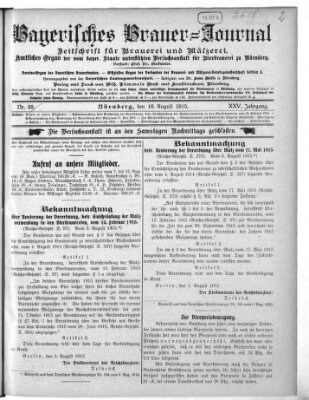 Bayerisches Brauer-Journal Montag 16. August 1915