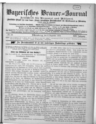 Bayerisches Brauer-Journal Montag 6. Dezember 1915