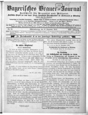 Bayerisches Brauer-Journal Montag 27. Dezember 1915