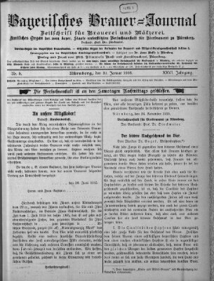 Bayerisches Brauer-Journal Montag 31. Januar 1916