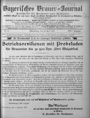 Bayerisches Brauer-Journal Montag 24. April 1916