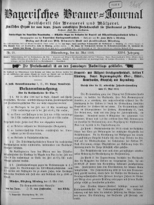 Bayerisches Brauer-Journal Montag 22. Mai 1916