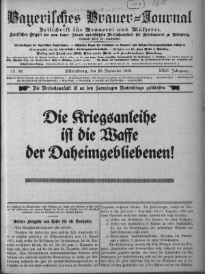 Bayerisches Brauer-Journal Montag 25. September 1916