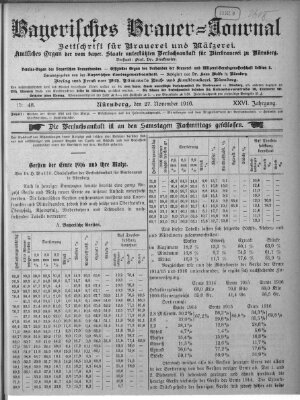 Bayerisches Brauer-Journal Montag 27. November 1916