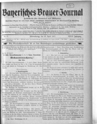 Bayerisches Brauer-Journal Montag 23. April 1917