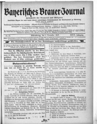 Bayerisches Brauer-Journal Montag 5. November 1917