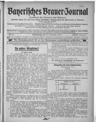 Bayerisches Brauer-Journal Montag 30. September 1918