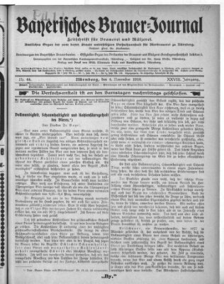 Bayerisches Brauer-Journal Montag 4. November 1918