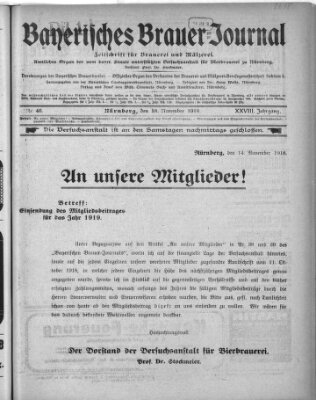 Bayerisches Brauer-Journal Montag 18. November 1918