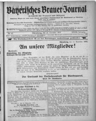 Bayerisches Brauer-Journal Montag 25. November 1918