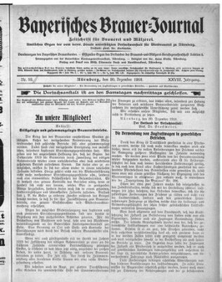 Bayerisches Brauer-Journal Montag 30. Dezember 1918