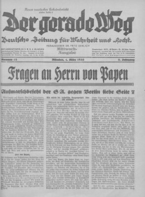 Der gerade Weg Mittwoch 1. März 1933